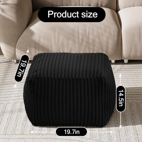 Square Faux Fur Pouf Ottoman, 20-Inch Plush Foam Filled Footrest for Living Room