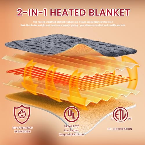 Full Size Heated Blanket - Soft Electric Blanket with 10 Heat Settings, Machine Washable, 72"x84", Grey