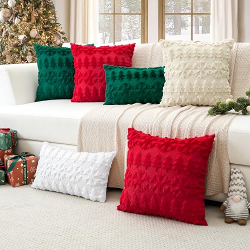 Artscope 20x20 Inch Christmas Pillow Covers Set of 2 – Red & Green Snowflakes