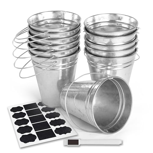 12-Pack Galvanized Metal Buckets with Handles for Party & Decor, 4.7x5 Inches
