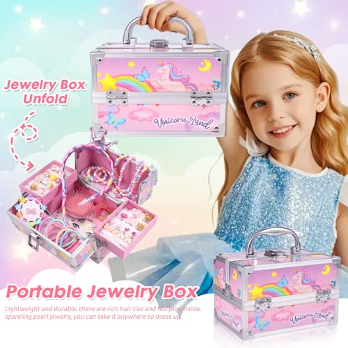 Unicorn Jewelry Set for Girls with Storage Box - 45-Piece Dress Up Accessory