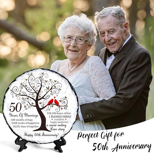 50th Wedding Anniversary Slate Plate Keepsake with Wooden Stand
