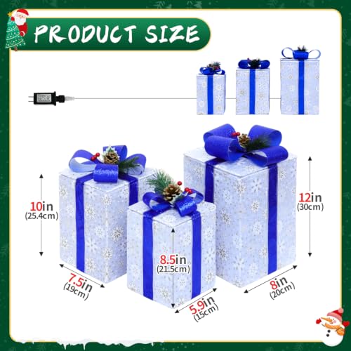 DomKom Blue Rectangular Lighted Gift Boxes Set of 3 Christmas Decorations