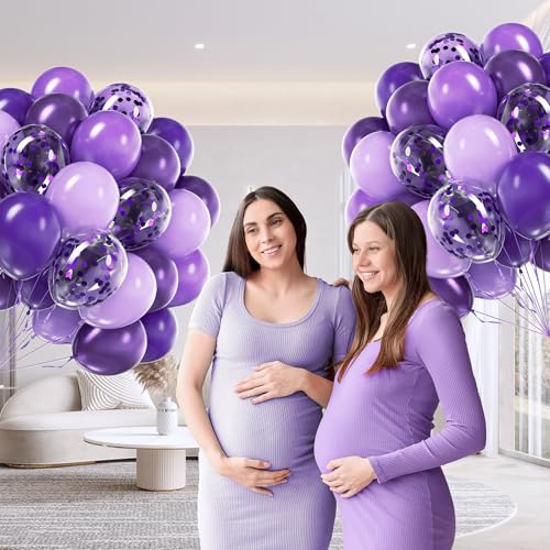60pcs Purple Balloon Arch Kit with Metallic and Confetti Balloons for Party