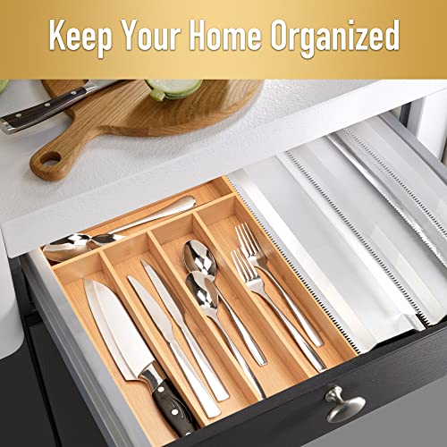 Bamboo Silverware Organizer for Kitchen Drawer - 5 Slot Cutlery Tray