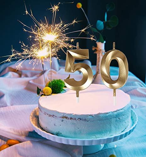 Gold Number 50 Birthday Candles - 2 Pack for Celebrations