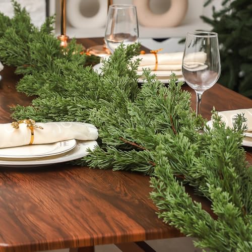 Dingion 1 Pcs 9 ft Artificial Cedar Garland – Realistic Green Holiday Decoration