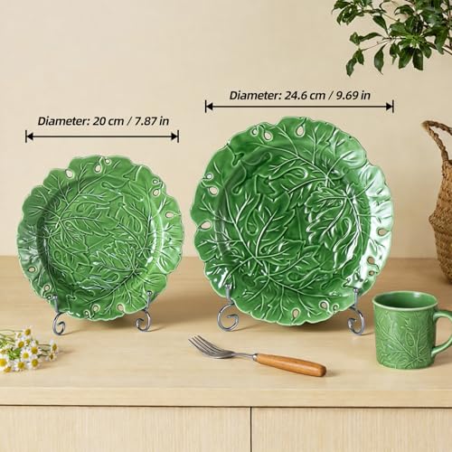 Decorative Porcelain Art Plates Set with Stand – 8 and 10 Inch Green