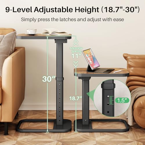 Adjustable C-Shaped TV Tray Table, Flip-Top Side Table for Couch & Laptop