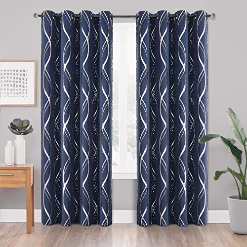 Navy Blue Blackout Curtains Set, 84-Inch Length, Energy Efficient