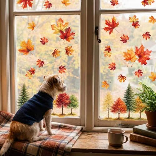 Autumn Leaf Window Clings - 9 Sheets Fall Decor for Home & Office