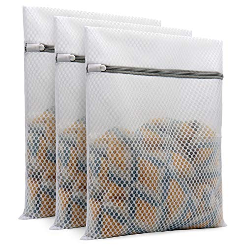 Muchfun 3Pcs Durable Honeycomb Mesh Laundry Bags for Delicates 12x16
