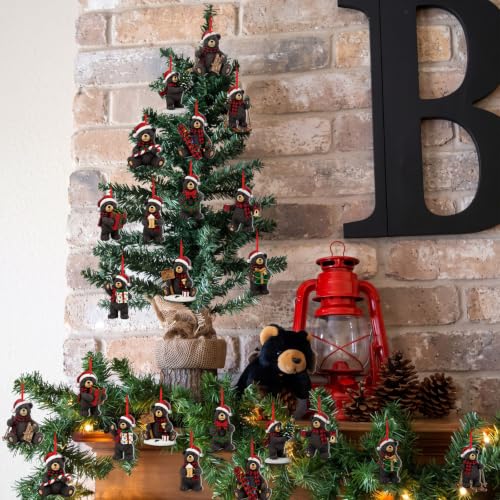 Syhood 24 Pcs Black Bear Christmas Ornaments Set - 12 Styles, Holiday Decor