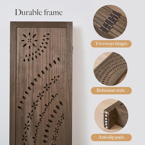 6-Panel Folding Room Divider, Freestanding Wood Carved Privacy Screen