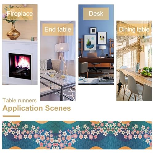 KANEPE Japanese Cherry Blossoms Table Runner 13x90in Cherry-Blue Seasonal Spring Decor