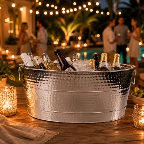 BREKX Heavy-Duty Stainless Steel Beverage Tub - Large Oval Ice Cooler, 25 Qt