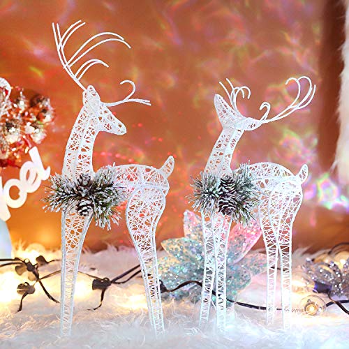 White Glitter Christmas Reindeer Figurines - 2-Piece Holiday Table Decor