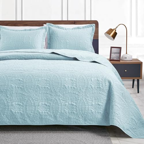 California King Quilt Set - 3-Piece Lightweight Spa Blue Bedspread Coverlet