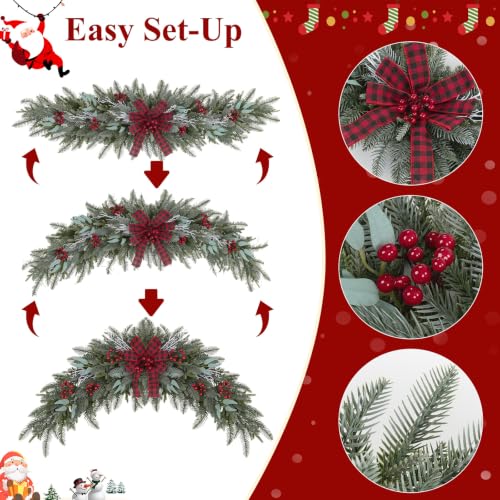 U'Artlines 2PCS Frosted Green Outdoor Christmas Swag 43" for Front Door