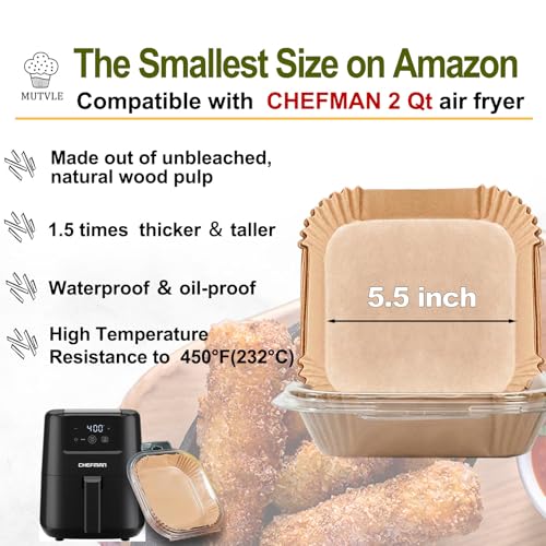 5.5 Inch Square Air Fryer Liners for CHEFMAN 2 Qt Mini Air Fryer - 100 Pack