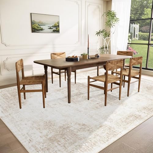 8x10 Washable Area Rug, Vintage Boho Distressed Non-Slip Soft Carpet