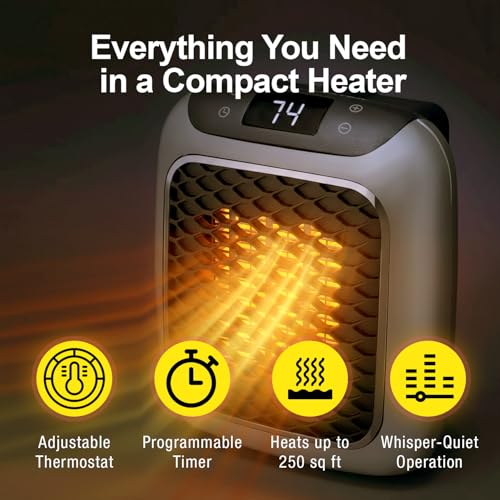 Portable Plug-In Ceramic Space Heater with Adjustable Thermostat and Timer