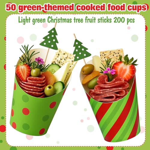 Reallnaive 250 Pcs Christmas Red & Green Charcuterie Cups & Picks Set (Red & Green)