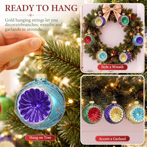 WinnerWhy 12 Pcs Vintage Glass Christmas Ornaments 2.56" Xmas Ball Set (12 Count)