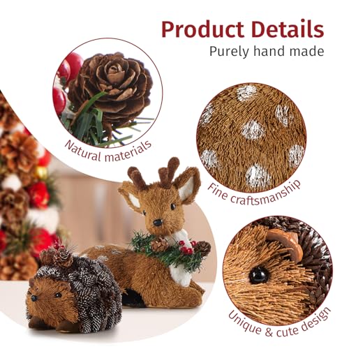 Naturevibe Woodland Animal Decor Set of 6 — Rustic Christmas Figurines (Sisal)