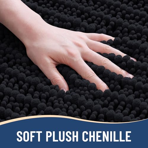 Arotive Black Bathroom Rug 24x16 - Soft Absorbent Chenille Shaggy Mat