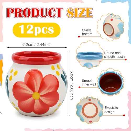 Gejoy 12 Pcs Bloom Mexican Cantaritos De Barro 3oz Clay Shot Cups for Tequila & Cocktails