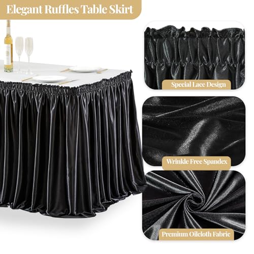 Wish Care 6ft Black Satin Rectangular Table Skirt for Classroom & Events - Size 72 x 30 Inches