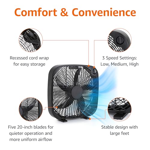 Amazon Basics 20-Inch 3-Speed Portable Box Fan with Carry Handle