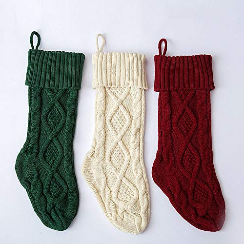 Cable Knit Christmas Stocking 18 Inch - Burgundy Holiday Fireplace Decor