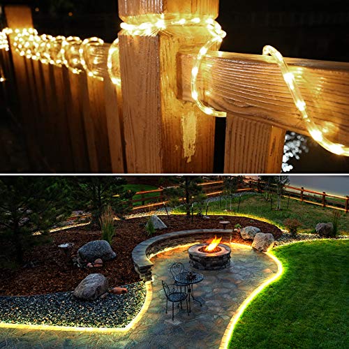 33ft LED Rope Lights, Waterproof Outdoor Warm White String Lights, 24V