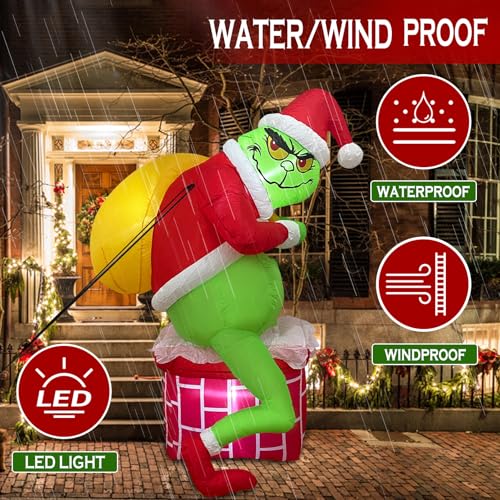 Christmas Inflatable Santa Chimney Decoration with LED Light Outdoor Yard Decor