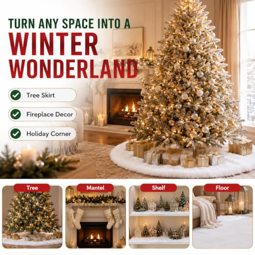 Artificial Snow Blanket Roll 94x31 in - Flame-Retardant White Plush Decor