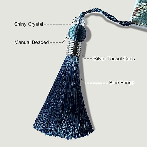 HeMiaor 13x120-Inch Blue Long Embroidered Table Runner with Tassels - Luxury Retro Decor