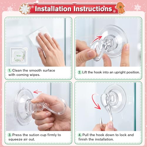 VIS'V Heavy Duty Suction Wreath Hanger - 22 Lb Capacity Clear Hooks (2 Pcs)