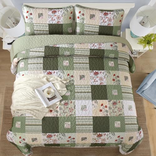Anibedding Floral Patchwork Quilt Set - 3 Piece Lightweight King Bedspread