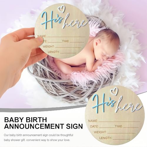 Wooden Baby Birth Announcement Sign - 5.9-Inch Newborn Photo Prop