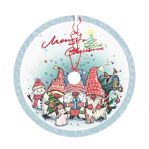 Christmas Tree Skirt 48 Inch with Gnomes - Festive Holiday Tree Mat for Christmas Decorations