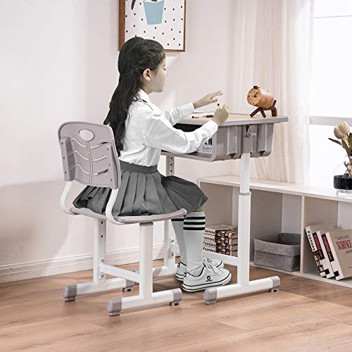 Height Adjustable Children's Desk and Chair Set with Storage Drawer