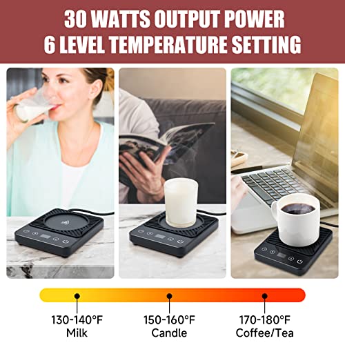 Cafzed Black Electric Mug Warmer for Desk - 30W Temperature Display, Auto Shutoff