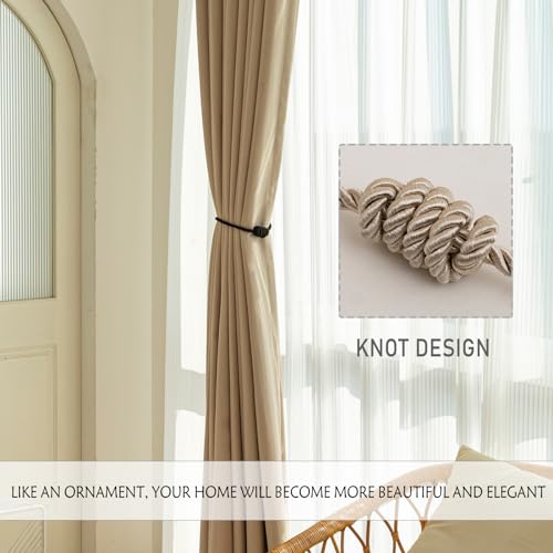 Magnetic Curtain Tiebacks - 2 Pack Decorative Rope Holdbacks for Drapes