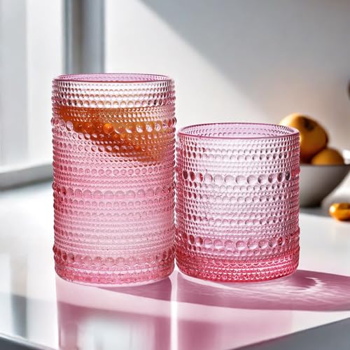 Vintage Hobnail Drinking Glassware Set - 8-Piece Highball and Tumbler Glasses