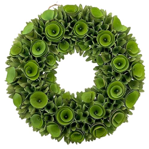 Galt International 18” Natural Woodchip Rose Wreath Green – Rustic Front Door Holiday Decor