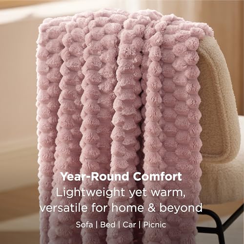 Dusty Rose Plush Throw Blanket 50x60 Inches - Soft Fleece Bubble Texture