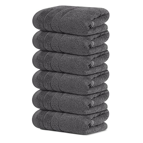 Tens Towels 6-Piece Hand Towels Set, 16x28 Inches Dark Grey Cotton