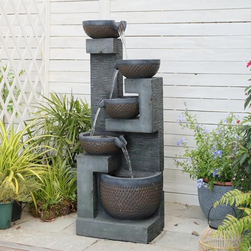 50-Inch 5-Tier Cascading Garden Water Fountain with LED Lights